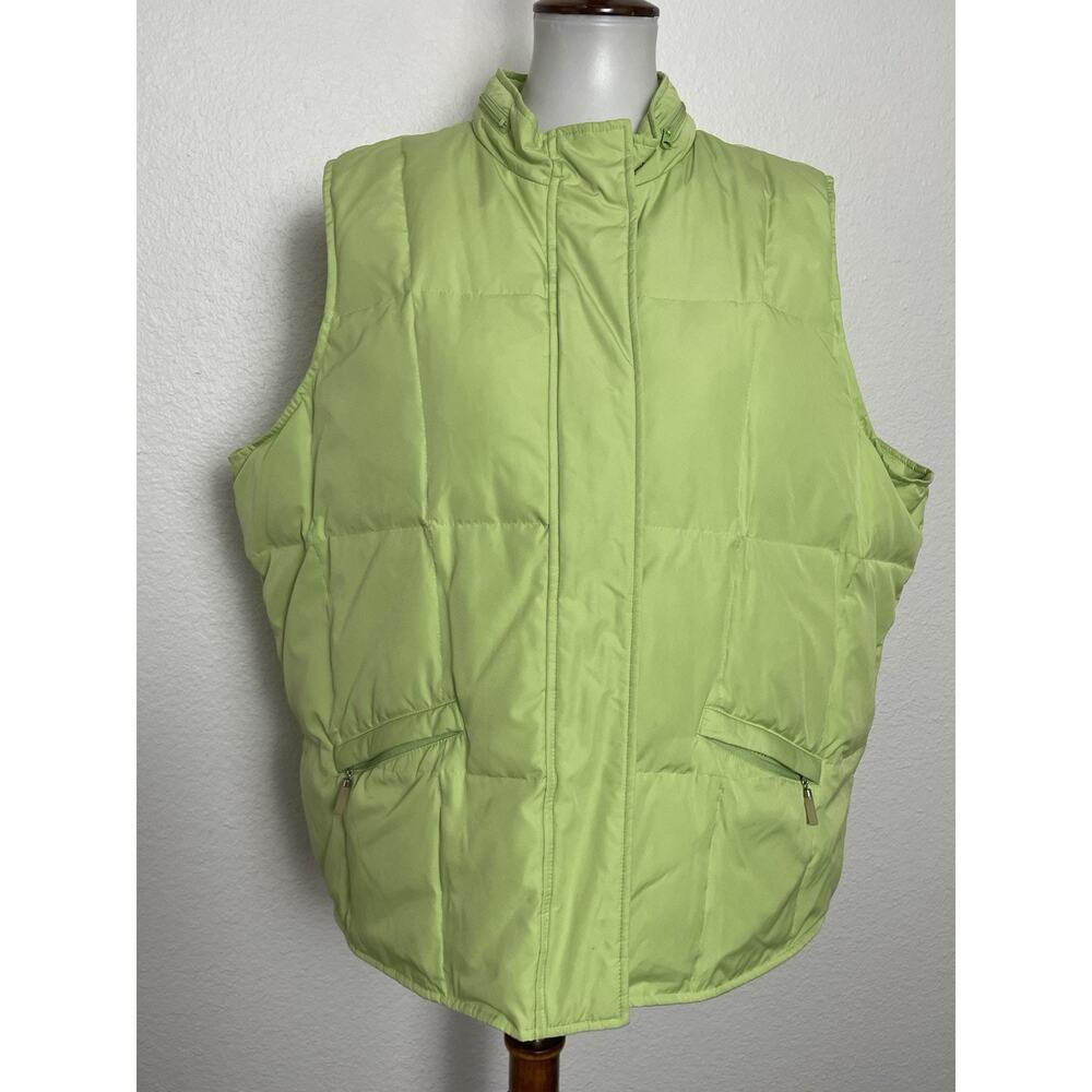 Talbots Petite Vintage Vest Women Sz 2X Quilted Hoodie Puffer Goose Down Green